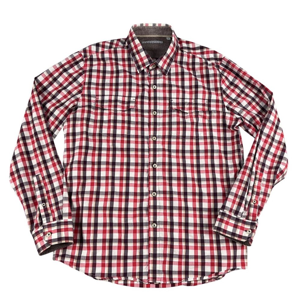 7 Diamonds Mens Red Check Long Sleeve Button‎ Down Shirt Sz Large